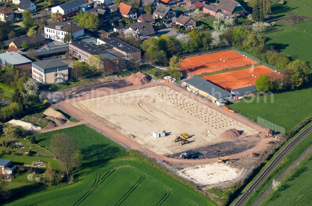 Aerial photograph Hamm - Construction site at the ensemble of sports facilities at the Realschule high school Mark in Hamm in the state of North Rhine-Westphalia