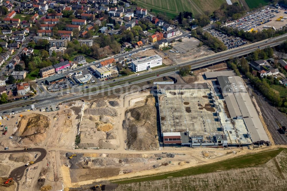 Bochum from the bird's eye view: Construction site to build a new building complex on the site of the logistics center in the development area MARK 51 in Bochum in the state North Rhine-Westphalia, Germany