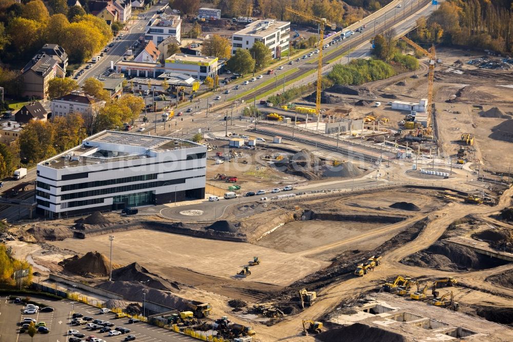 Aerial photograph Bochum - Construction site to build the new building complex of the research center RUB THINK next to the RUB ZESS on the site of the logistics center in the development area MARK 51 in Bochum in the state North Rhine-Westphalia, Germany