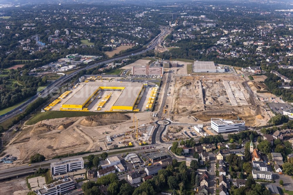 Bochum from the bird's eye view: Construction site to build the new building complex of the ZESS - Forschungszentrum on the site of the logistics center in the development area MARK 51 in the district Laer in Bochum at Ruhrgebiet in the state North Rhine-Westphalia, Germany