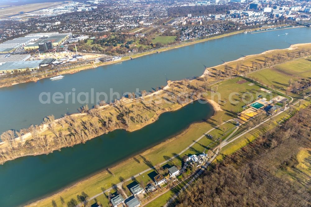 Aerial photograph Düsseldorf - Construction site with earthworks in the Freibad Loerick in Duesseldorf in the federal state of North Rhine-Westphalia, Germany