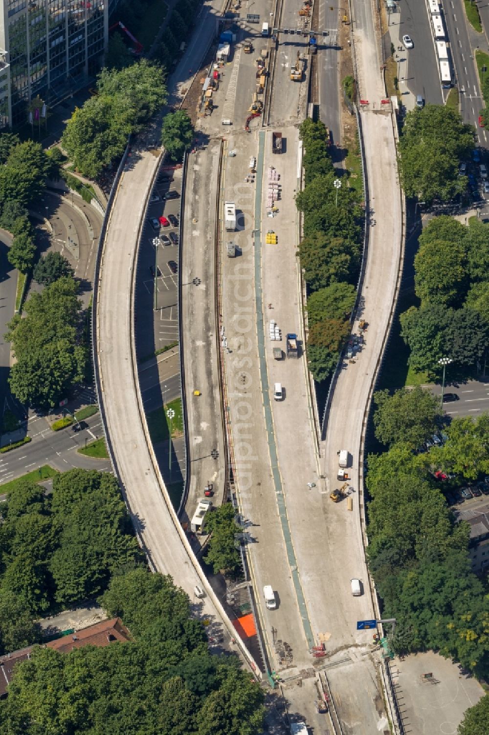 Aerial image Essen - View of the construction side to motorway A40 in Essen in North Rhine-Westphalia