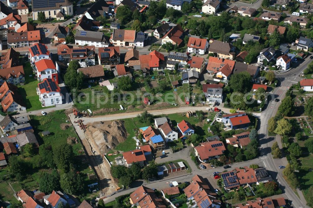 Rheinfelden (Baden) from above - Construction sites for new residential area Kuerzeweg in the district Herten in Rheinfelden (Baden) in the state Baden-Wurttemberg, Germany