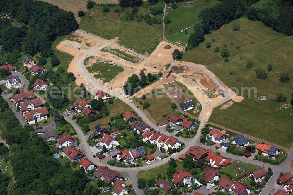 Aerial image Wehr - Construction site with development works and embankments works for the building area Breit II in the district Oeflingen in Wehr in the state Baden-Wuerttemberg, Germany