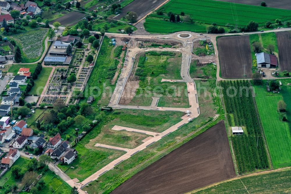 Aerial image Wyhl am Kaiserstuhl - Construction site with development works and embankments works Baugebiet in Wyhl am Kaiserstuhl in the state Baden-Wurttemberg, Germany