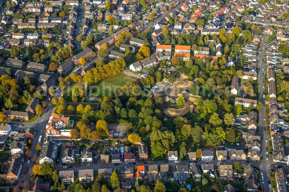 Bottrop from above - Construction site with development works and embankments works on street Funkestrasse - Foerenkamp in the district Batenbrock in Bottrop at Ruhrgebiet in the state North Rhine-Westphalia, Germany