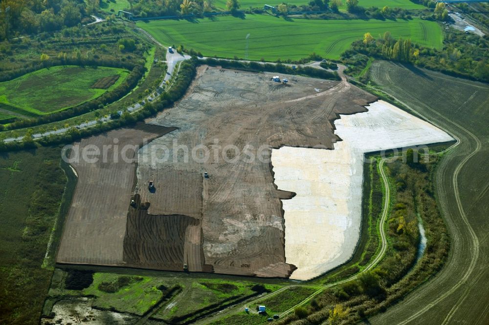 Aerial photograph Magdeburg - Construction site with development works and embankments works on Burger Strasse in the district Gewerbegebiet Nord in Magdeburg in the state Saxony-Anhalt, Germany