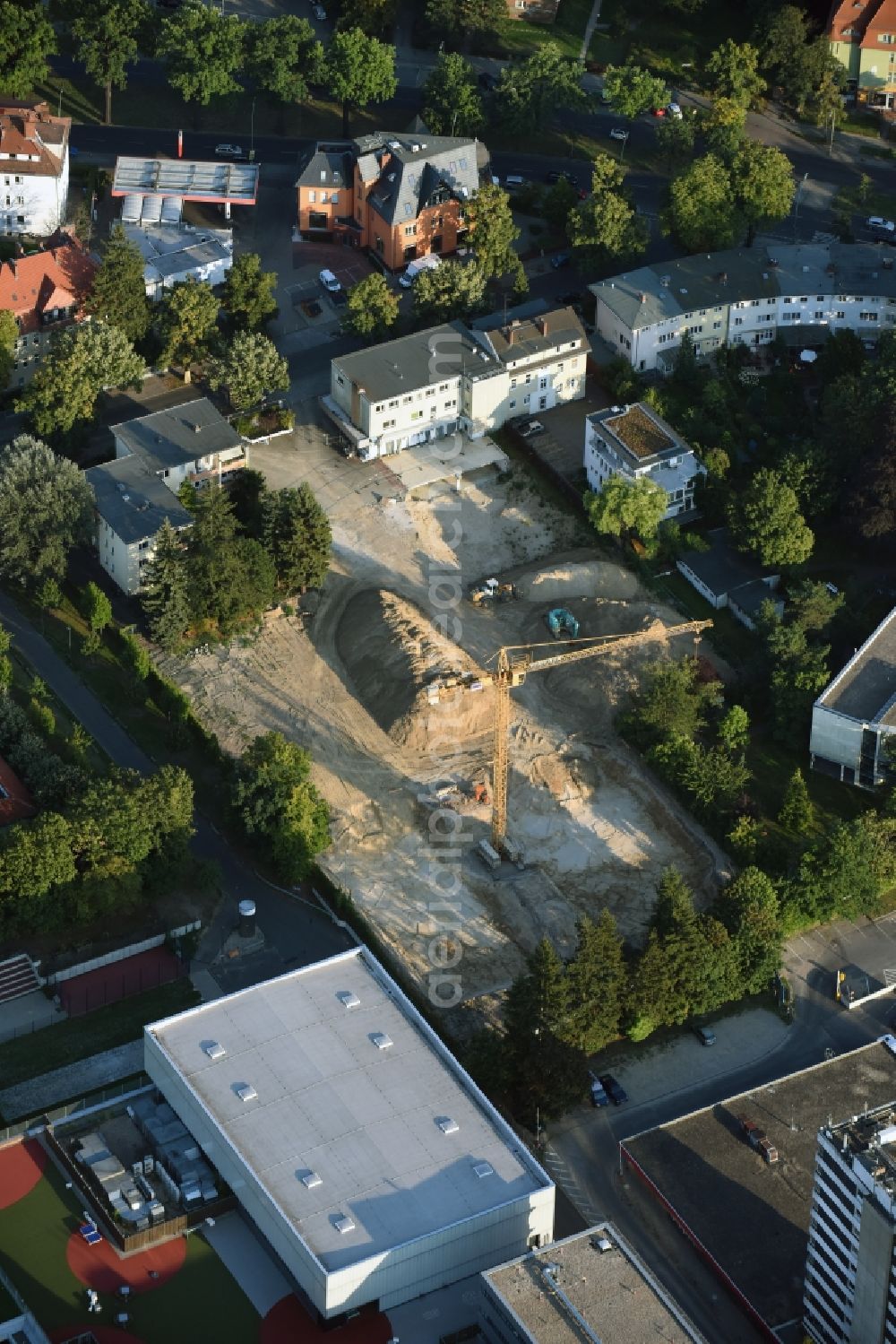 Berlin from above - Construction site with development works and embankments works in the Charlottenburger Street in Berlin