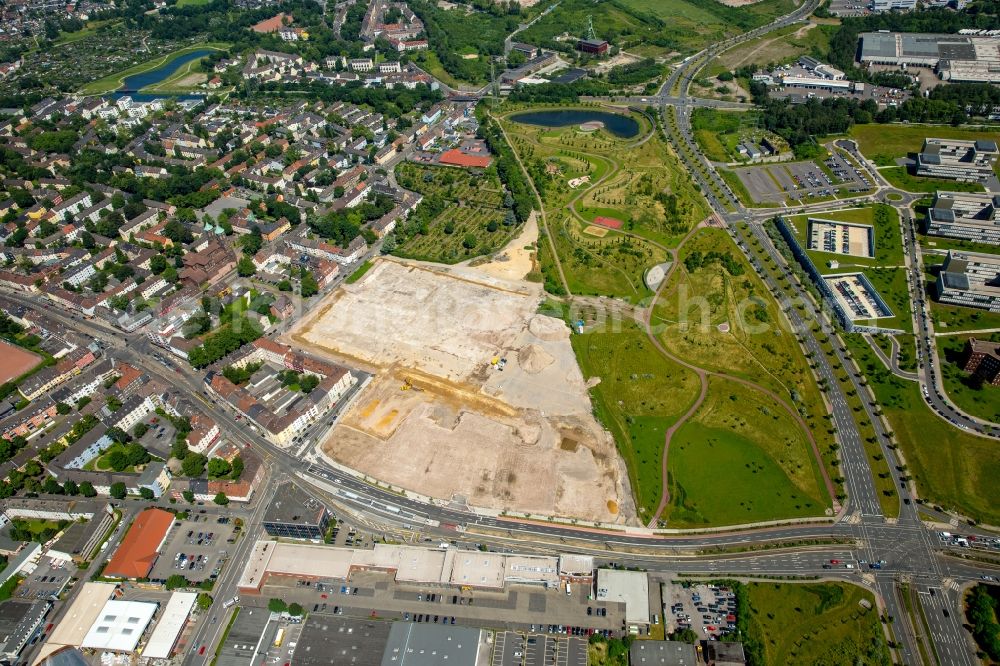 Essen from above - Construction site with development works - and embankments works - Dickmann street corner Altendorfer street in Essen in North Rhine-Westphalia