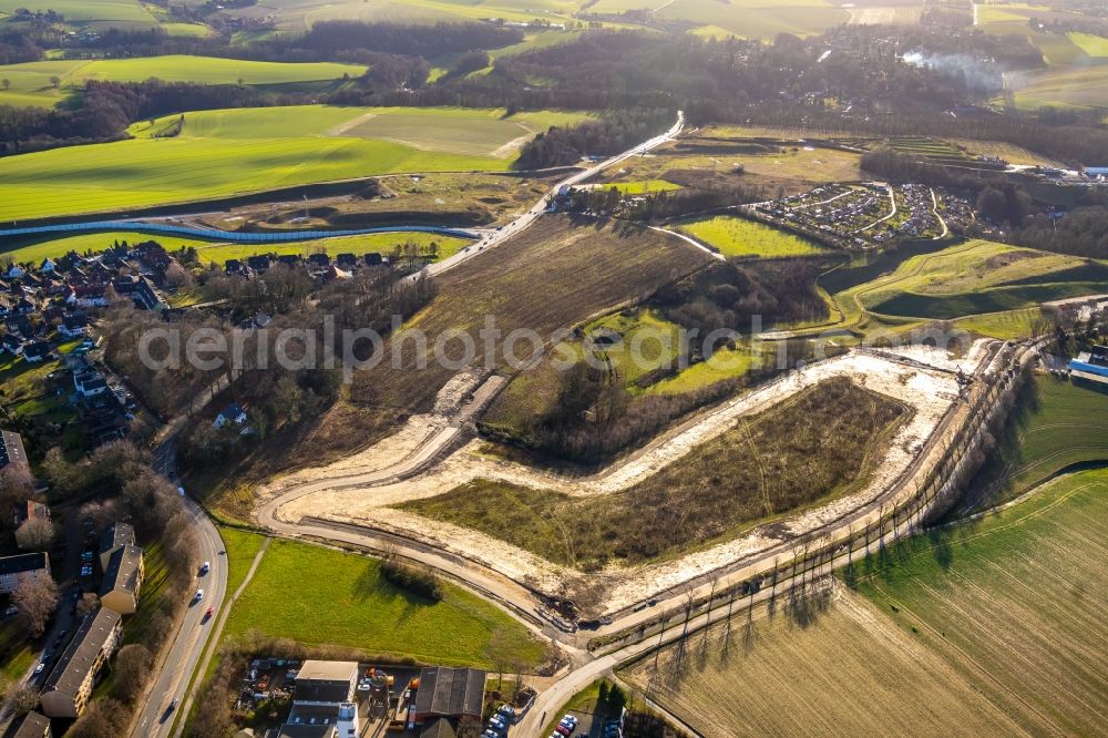 Heiligenhaus from the bird's eye view: Construction site with development works and embankments works along the Friedhofsallee in Heiligenhaus in the state North Rhine-Westphalia, Germany