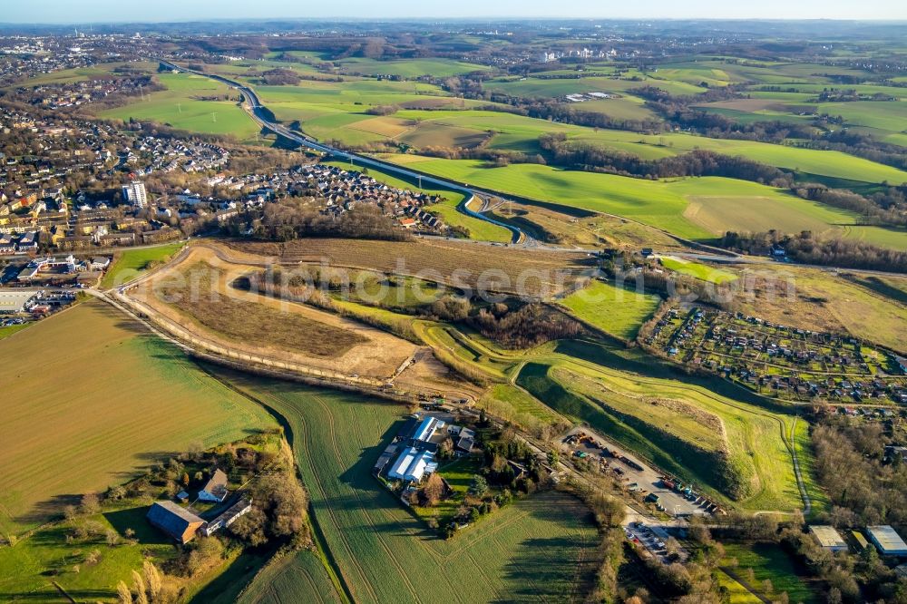 Aerial photograph Heiligenhaus - Construction site with development works and embankments works along the Friedhofsallee in Heiligenhaus in the state North Rhine-Westphalia, Germany