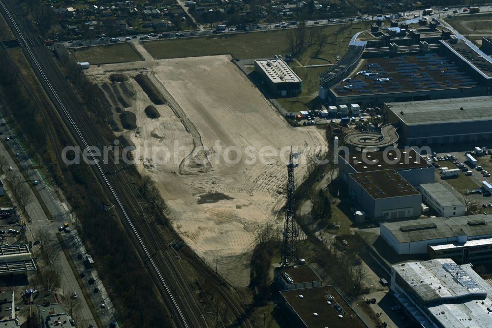 Aerial photograph Berlin - Construction site with development works and embankments works in the development area on Koepenicker Strasse - Wilhelm-Ostwald-Strasse in the district Adlershof in Berlin, Germany