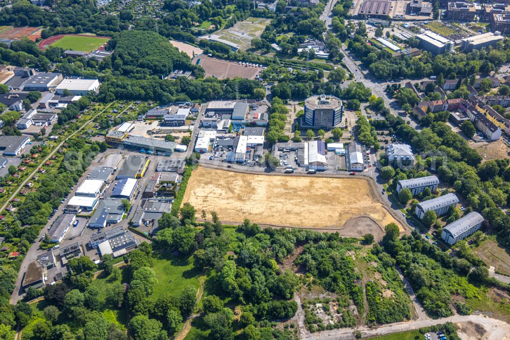 Aerial image Essen - Construction site with development works and embankments works on street Hilgerstrasse in Essen at Ruhrgebiet in the state North Rhine-Westphalia, Germany