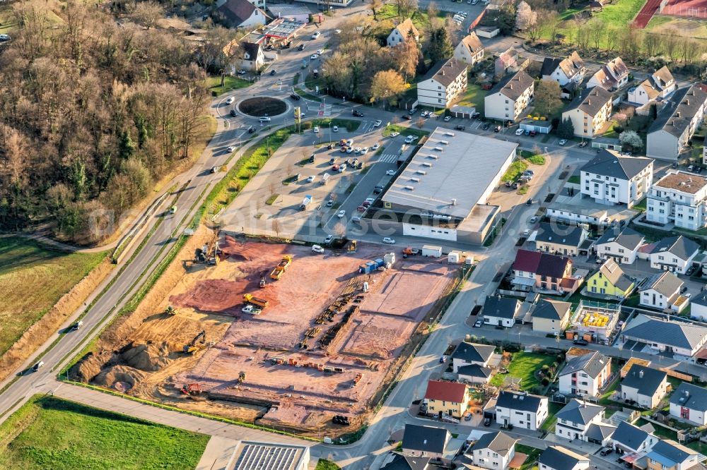 Aerial photograph Kenzingen - Construction site with development works and embankments works on Feuerwehrweg in Kenzingen in the state Baden-Wurttemberg, Germany