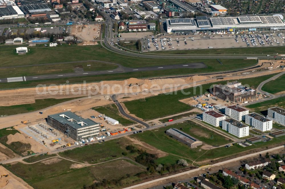 Aerial image Freiburg im Breisgau - Construction site with development works and embankments works on Flugplatz and Messegelaende in Freiburg im Breisgau in the state Baden-Wurttemberg, Germany