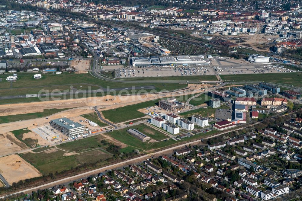 Aerial photograph Freiburg im Breisgau - Construction site with development works and embankments works on Flugplatz and Messegelaende in Freiburg im Breisgau in the state Baden-Wurttemberg, Germany