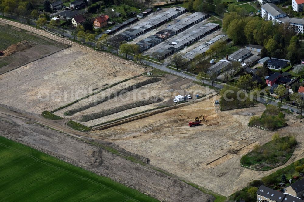 Aerial image Rüdersdorf - Construction site with development works and embankments works on Gruenheider Weg in Ruedersdorf in the state Brandenburg