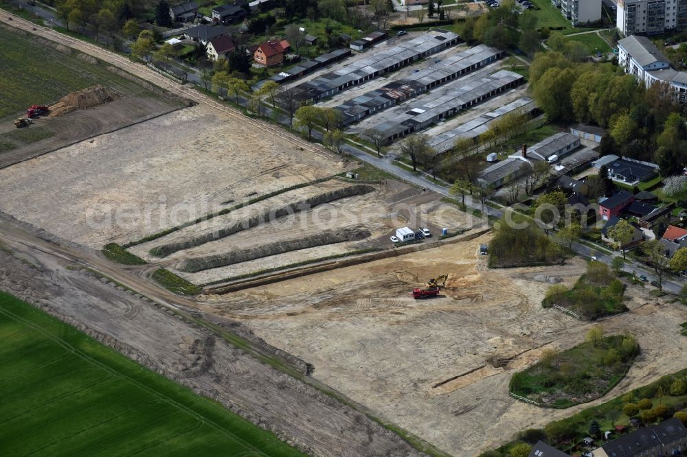 Aerial photograph Rüdersdorf - Construction site with development works and embankments works on Gruenheider Weg in Ruedersdorf in the state Brandenburg