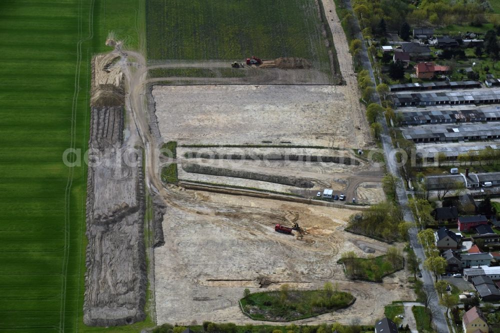 Aerial image Rüdersdorf - Construction site with development works and embankments works on Gruenheider Weg in Ruedersdorf in the state Brandenburg