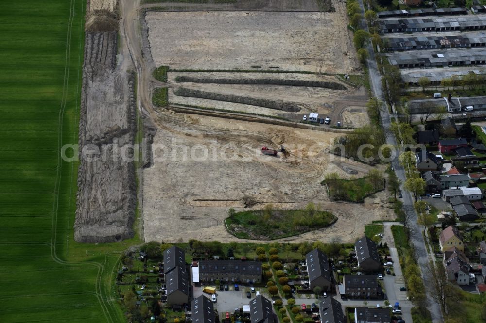 Aerial photograph Rüdersdorf - Construction site with development works and embankments works on Gruenheider Weg in Ruedersdorf in the state Brandenburg