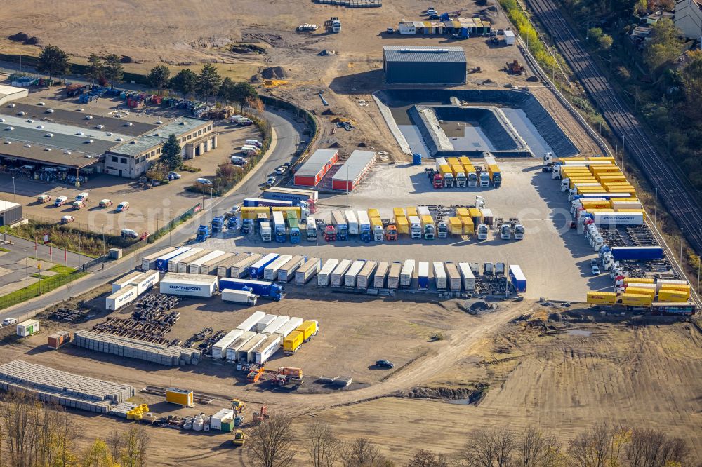 Aerial image Bochum - Construction site with development works and embankments works on Gelaende of BROCK Kehrtechnik GmbH in the district Werne in Bochum at Ruhrgebiet in the state North Rhine-Westphalia, Germany