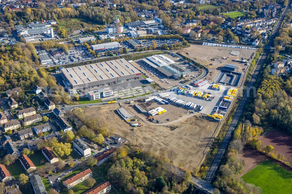 Aerial photograph Bochum - Construction site with development works and embankments works on Gelaende of BROCK Kehrtechnik GmbH in the district Werne in Bochum at Ruhrgebiet in the state North Rhine-Westphalia, Germany