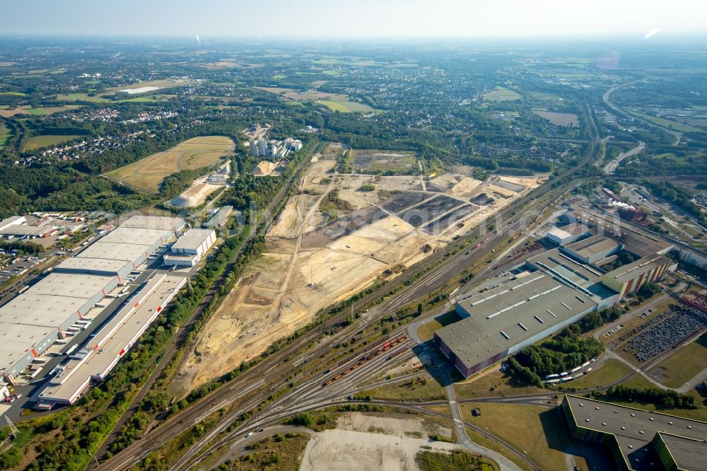 Dortmund from above - Construction site with development works and embankments works auf dem Gelaende des ehemaligen Hoeschgelaendes in Dortmund in the state North Rhine-Westphalia