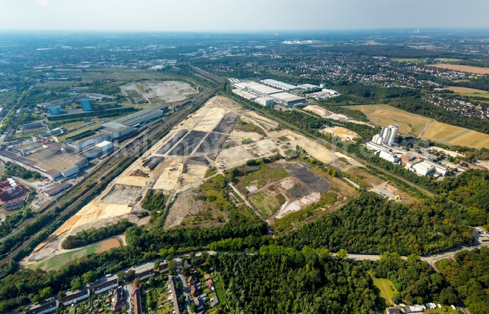 Aerial image Dortmund - Construction site with development works and embankments works auf dem Gelaende des ehemaligen Hoeschgelaendes in Dortmund in the state North Rhine-Westphalia