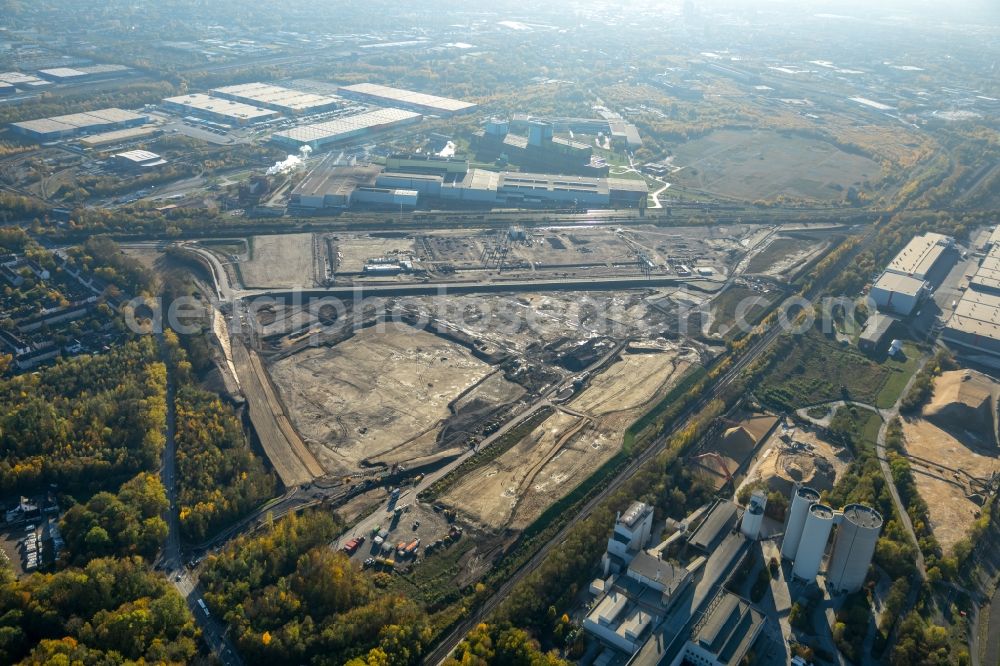 Aerial photograph Dortmund - Construction site with development works and embankments works auf dem Gelaende des ehemaligen Hoeschgelaendes in Dortmund in the state North Rhine-Westphalia