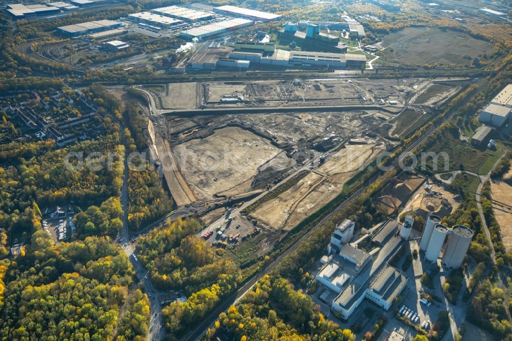 Dortmund from above - Construction site with development works and embankments works auf dem Gelaende des ehemaligen Hoeschgelaendes in Dortmund in the state North Rhine-Westphalia