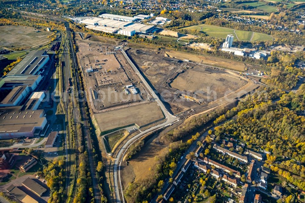 Aerial photograph Dortmund - Construction site with development works and embankments works auf dem Gelaende des ehemaligen Hoeschgelaendes in Dortmund in the state North Rhine-Westphalia