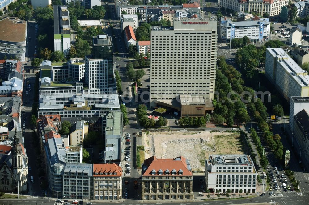 Leipzig from the bird's eye view: Construction site with development and landfill works on the site of the future Saechsische Aufbaubank (SAB) in Leipzig, Saxony