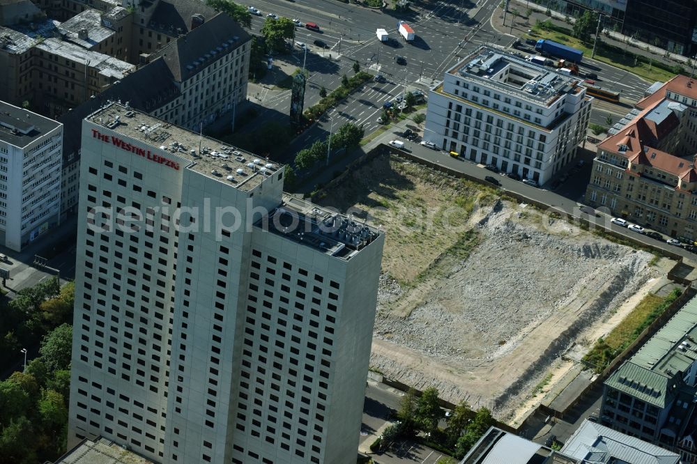 Leipzig from the bird's eye view: Construction site with development and landfill works on the site of the future Saechsische Aufbaubank (SAB) in Leipzig, Saxony