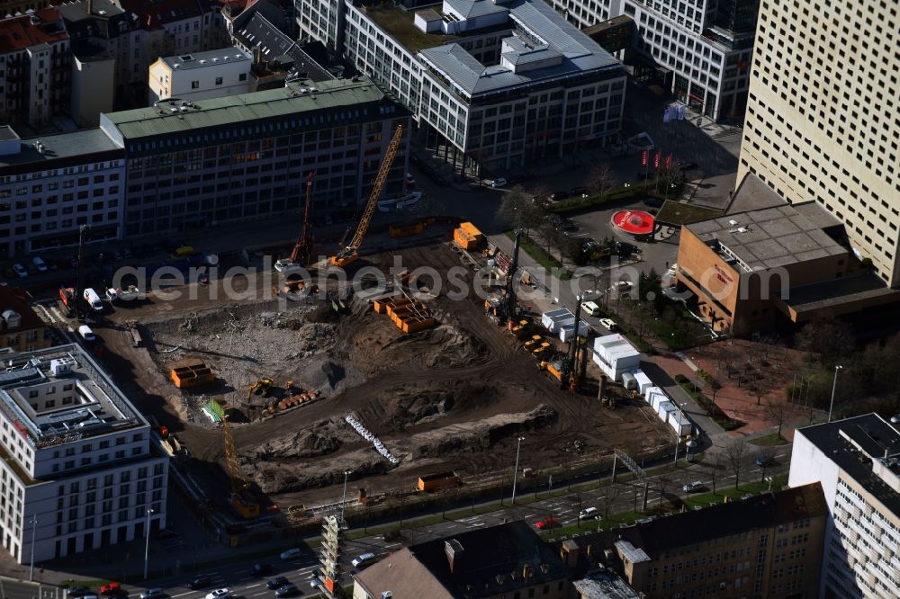 Leipzig from above - Construction site with development and landfill works on the site of the future Saechsische Aufbaubank (SAB) in Leipzig, Saxony