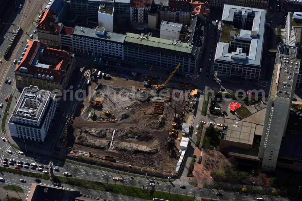 Aerial image Leipzig - Construction site with development and landfill works on the site of the future Saechsische Aufbaubank (SAB) in Leipzig, Saxony