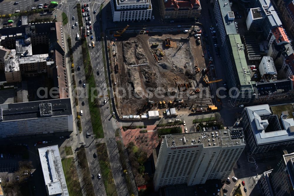 Aerial photograph Leipzig - Construction site with development and landfill works on the site of the future Saechsische Aufbaubank (SAB) in Leipzig, Saxony