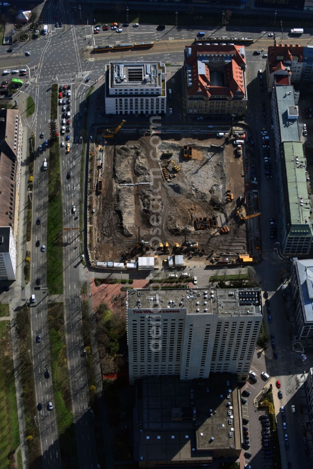 Leipzig from above - Construction site with development and landfill works on the site of the future Saechsische Aufbaubank (SAB) in Leipzig, Saxony