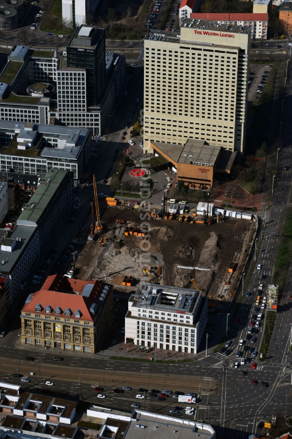 Leipzig from above - Construction site with development and landfill works on the site of the future Saechsische Aufbaubank (SAB) in Leipzig, Saxony