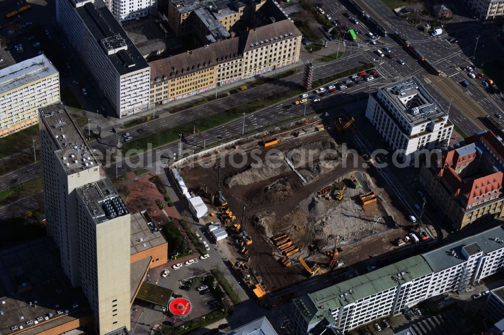 Aerial image Leipzig - Construction site with development and landfill works on the site of the future Saechsische Aufbaubank (SAB) in Leipzig, Saxony