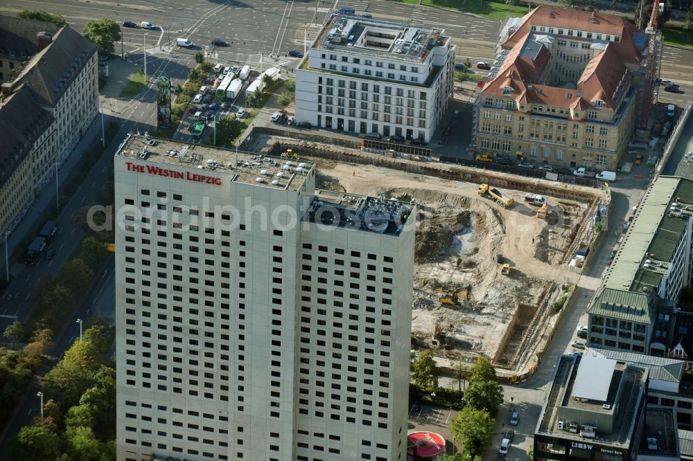 Leipzig from above - Construction site with development and landfill works on the site of the future Saechsische Aufbaubank (SAB) in Leipzig, Saxony