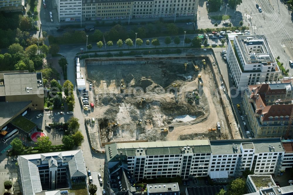 Aerial image Leipzig - Construction site with development and landfill works on the site of the future Saechsische Aufbaubank (SAB) in Leipzig, Saxony