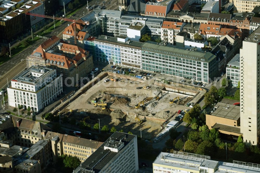 Leipzig from above - Construction site with development and landfill works on the site of the future Saechsische Aufbaubank (SAB) in Leipzig, Saxony