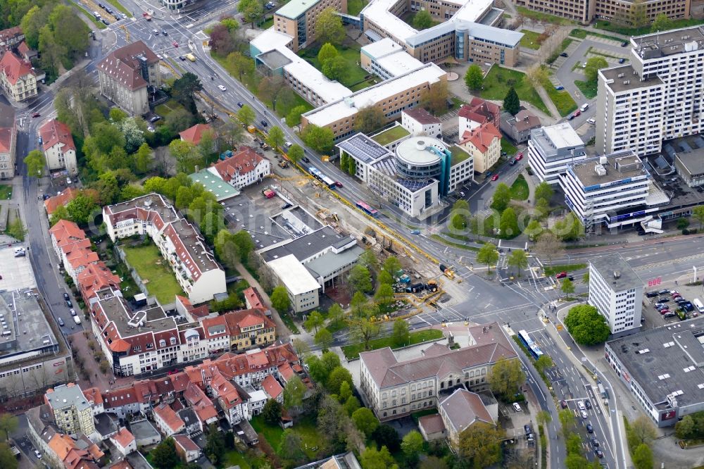 Göttingen from above - Construction site with development works and embankments works for area Am Wall/Weender Tor in Goettingen in the state Lower Saxony, Germany