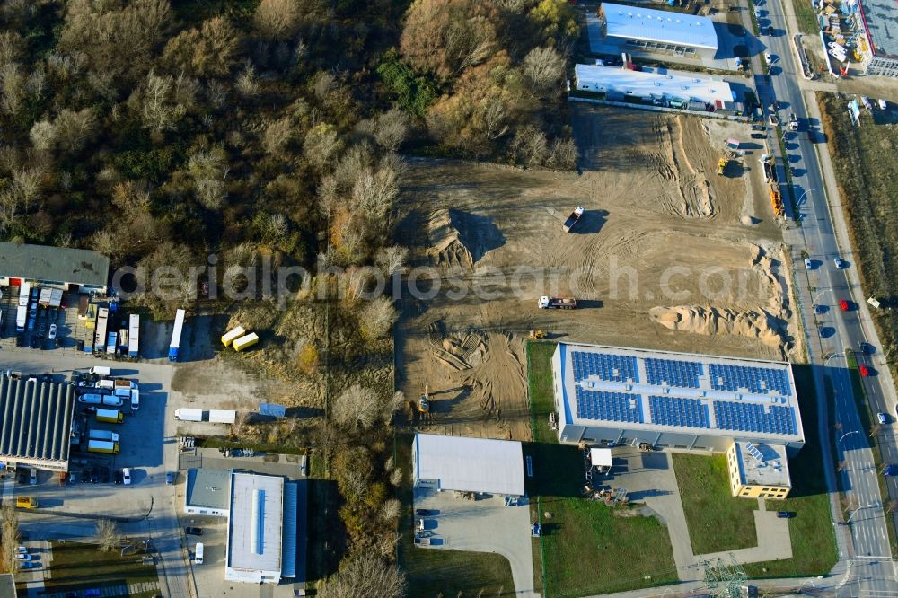 Aerial photograph Berlin - Construction site with development works and embankments works Gewerbegebiet on Bitterfelder Strasse in the district Marzahn in Berlin, Germany