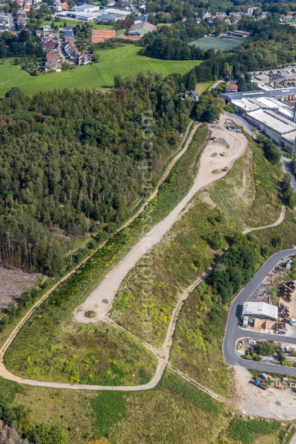 Aerial image Ennepetal - Construction site with development works and embankments works on Gewerbegebiet on street Am Sommer in Ennepetal at Ruhrgebiet in the state North Rhine-Westphalia, Germany