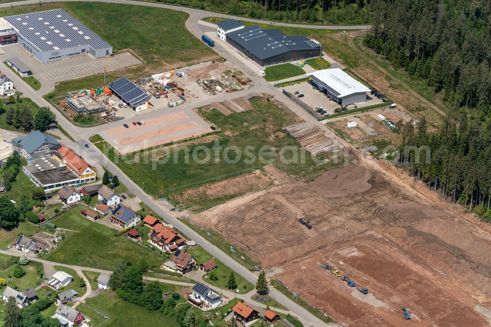 Eisenbach (Hochschwarzwald) from the bird's eye view: Construction site with development works and embankments works Gewerbegebiet on Oberbraender Strasse in Eisenbach (Hochschwarzwald) in the state Baden-Wuerttemberg, Germany