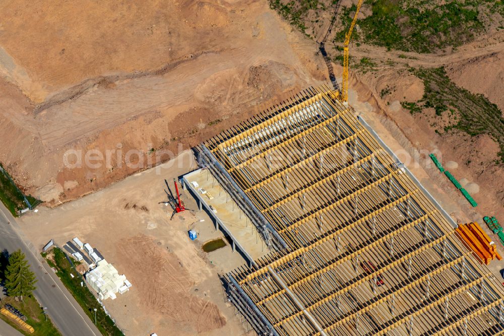 Eisenbach (Hochschwarzwald) from above - Construction site with development works and embankments works Gewerbegebiet on Oberbraender Strasse in Eisenbach (Hochschwarzwald) in the state Baden-Wuerttemberg, Germany