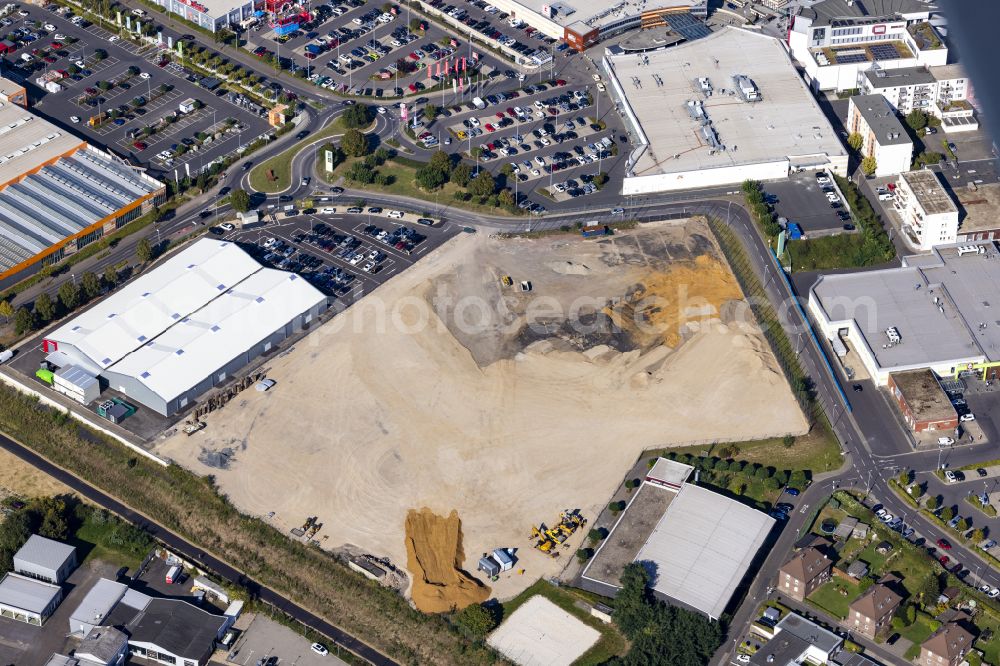 Hückelhoven from above - Construction site with development works and embankments works on street Am Parkhof in Hueckelhoven in the state North Rhine-Westphalia, Germany