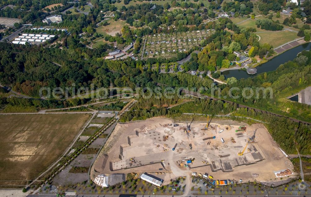 Aerial image Dortmund - Construction site with development works and embankments works in the industrial area Phoenix-West and the ground of the former steal mill Hoeschin in Dortmund in the state North Rhine-Westphalia