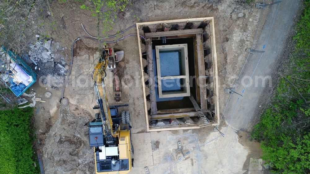 Weldergoven from above - Construction site with development works and embankments works on street Blankenburger Strasse in Weldergoven in the state North Rhine-Westphalia, Germany